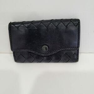 BOTTEGA VENETA Interatiato Woven Leather Key Holder Wallet Case 4 Rings Black